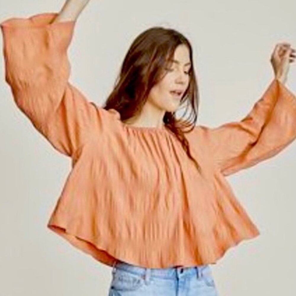 Elizabeth & James Orange Off-the-Shoulder Bell Sleeve Blouse